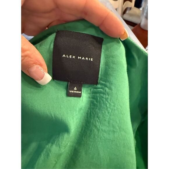 Alex Marie Womens 6 Kelly Green Midi Wrap Dress Short Puff Sleeves Linen Blend - Picture 10 of 10